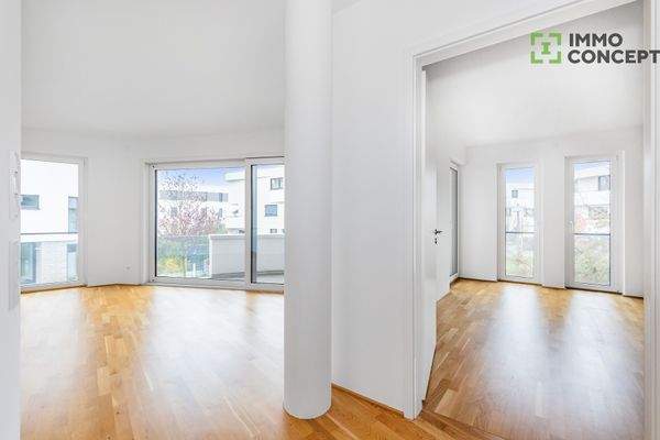 View in the living room + bedroom