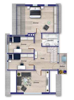 Grundriss Dachgeschoss (Möblierung beispielhaft)