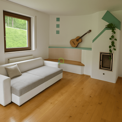 Wohnen mit Kachelofen (KI bearbeitet)