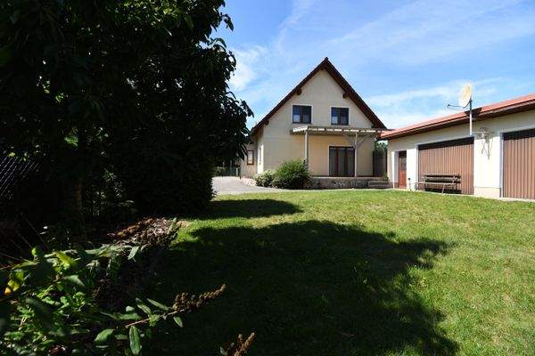 Blick aus dem Garten auf das Haus