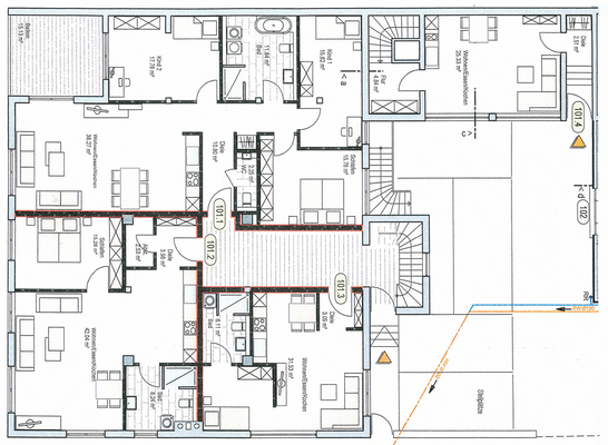 Grundriss für 4 Wohnungen