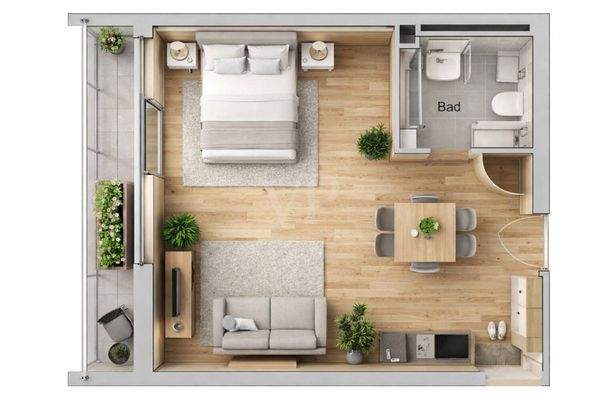 Grundriss 1 Zi-Appartement