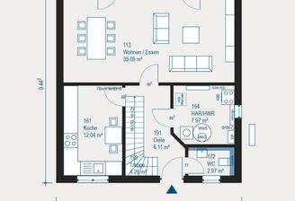 Grundriss frei änderbar.