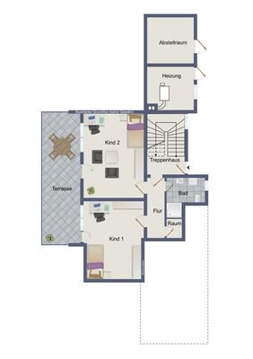 Erdgeschoss, Wohnhaus 1 (kein Maßstab)