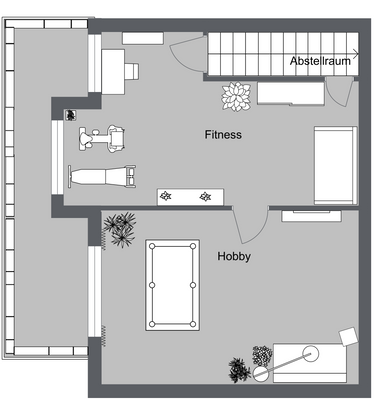 Grundriss UG mit Tiefhof in 2D