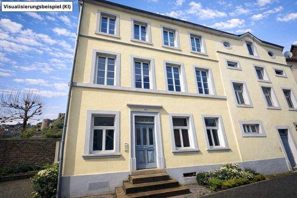 Ki-generierte Vorderansicht auf das Gebäude (renoviert)