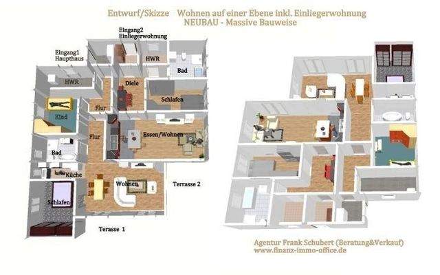 Entwurf Bungalow mit Einliegerwohnung