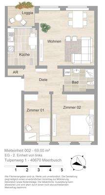 Grundriss farbig / möbliert