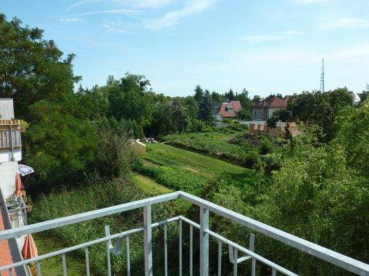 Aussicht vom Balkon nach Süden ins Grüne