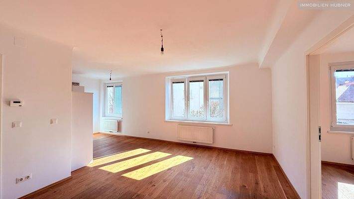 Wohnzimmer mit Küchenblick