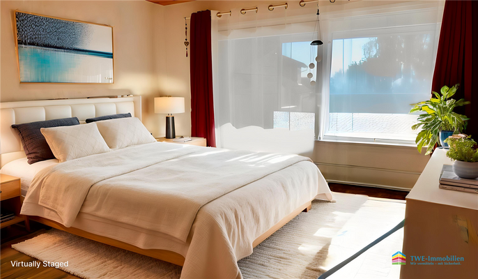 KI - Schlafzimmer mit Zugang zum Balkon