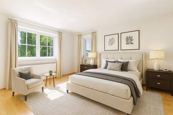 Lichterfülltes Schlafzimmer (visualisiert)