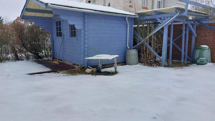 Schuppen mit Holzlagerplatz