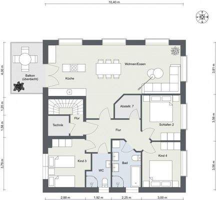 Obergeschoss mit Bemaßung