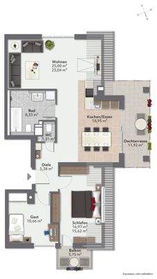 Grundriss der 3-Zimmer-Wohnung