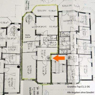 Grundriss, 3-Zimmer-Wohnung mit Balkon, Thiersee