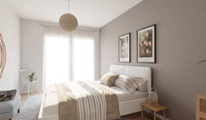 Ein Schlafzimmer mit Blick direkt auf den Rhein