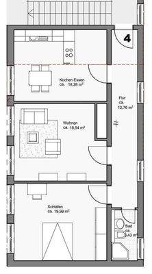 Grundriss 2,5-Zimmer-Wohnung im EG