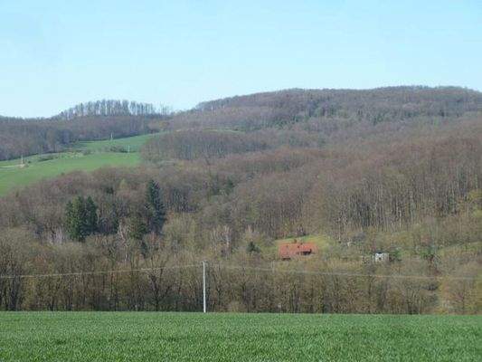 Blick auf Haus übers Tal