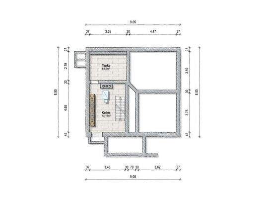 Grundriss Kellergeschoss (nicht maßstäblich)
