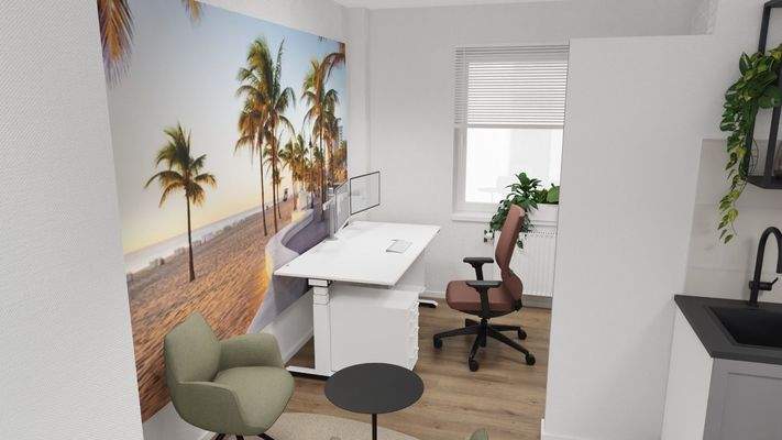 Modernes Büro mit Strandbild