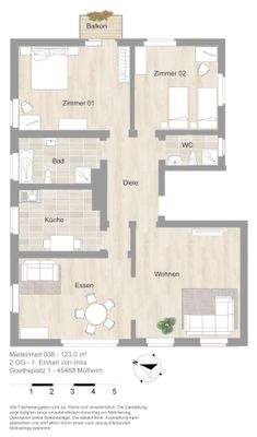 Grundriss farbig / möbliert