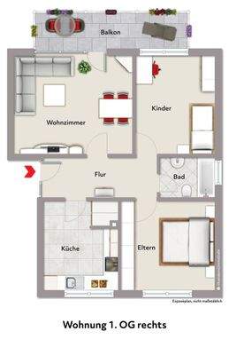 Grundriss mit Beispielmöblierung