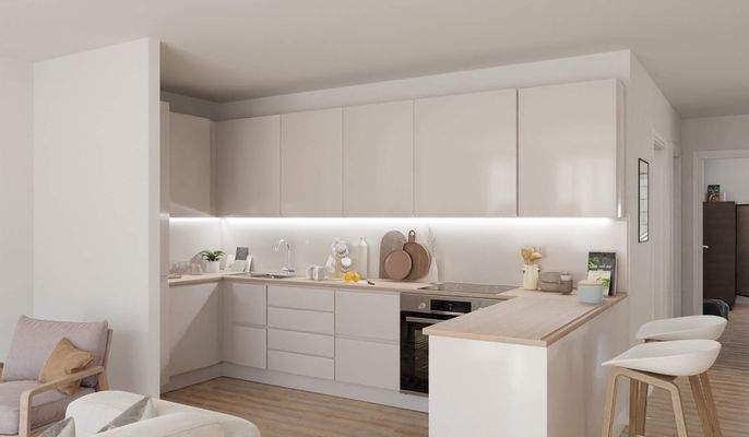 Die offene Wohnküche lädt zum gemeinsamen Kochen e