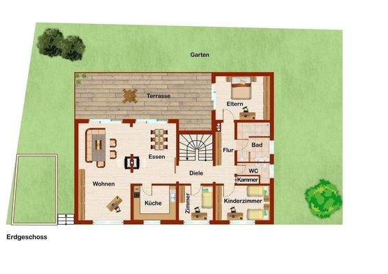 Erdgeschoss mit Garten und Terrasse