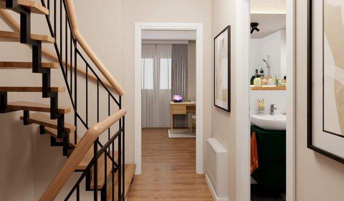 Moderner Flur im Obergeschoss