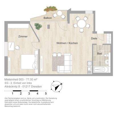 Grundriss farbig / möbliert