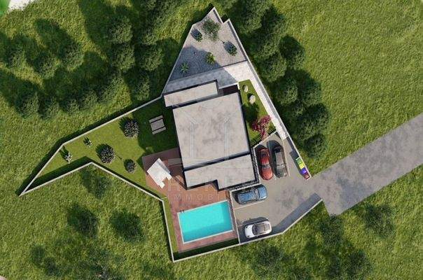 Das Luxus-Apartmenthaus aus der Vogelperspektive