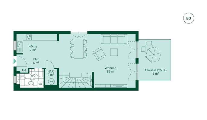 Grundriss vom Reihenhaus im Projekt Pütnitzwiese