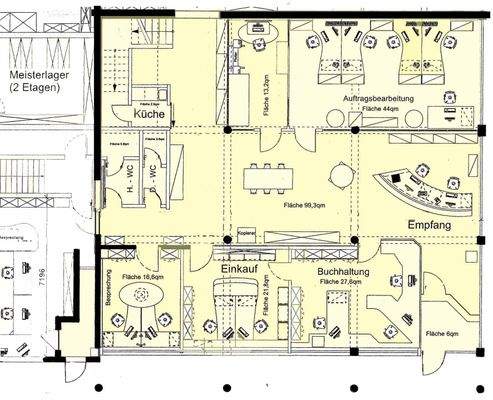 Grundriss der Gewerbefläche im Erdgeschoss
