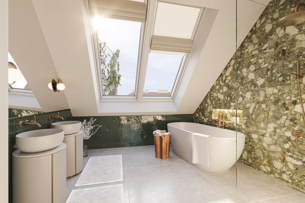 Modernes Badezimmer Mit Badewanne und Walk-in Dusche