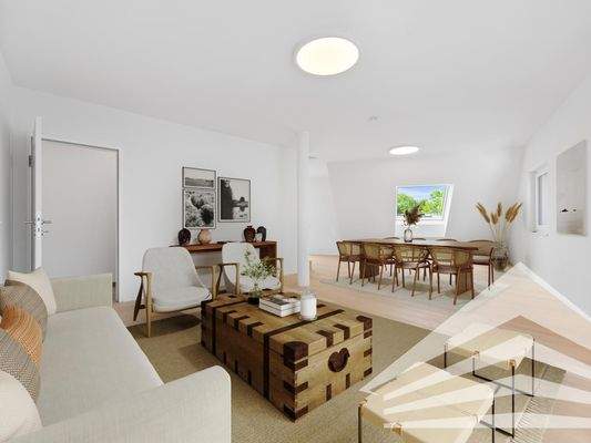 Wohnen & Essen mit Möblierungsvorschlag