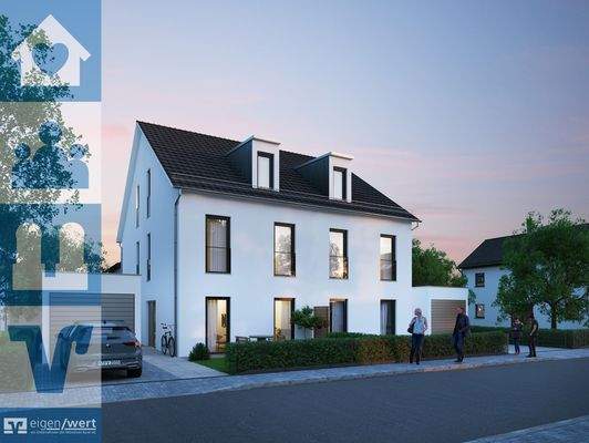 Visualisierung der Straßenansicht des Doppelhauses