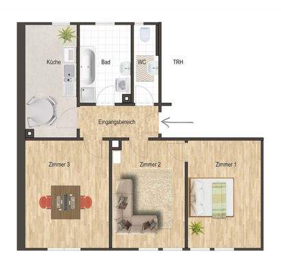 Schematischer Grundriss (Realität ähnlich)