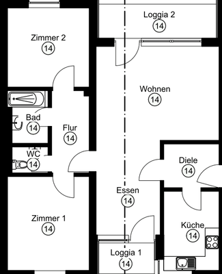 Grundriss 3-Zimmer-Wohnung