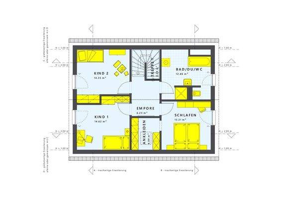 Beispiel Grundriss OG, viele Varianten möglich