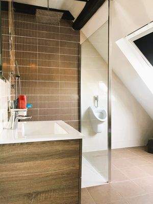 Waschbecken und Dusche im DG