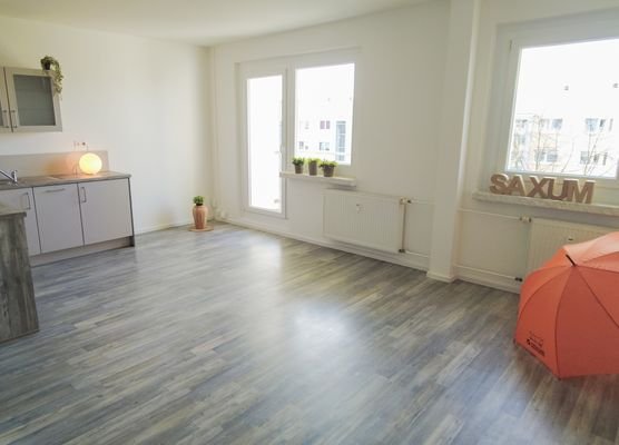 Wohnzimmer mit offener Küche