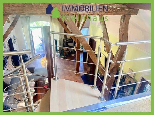 Offene Galerie, Wohnzimmer mit Kamin