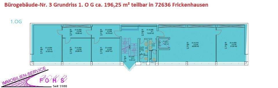 Büro-Etage: Grundriss 1. OG 196,25 m²