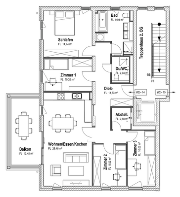 Grundriss 5-Zimmer Variante