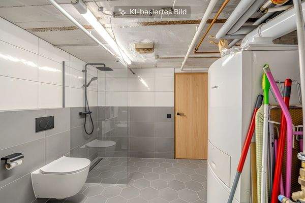 Heizungsraum als Badezimmer digital möbliert