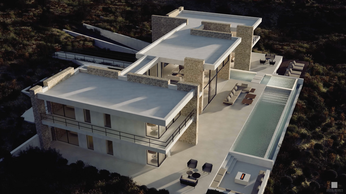 Luftansicht – Terrassen und Pool