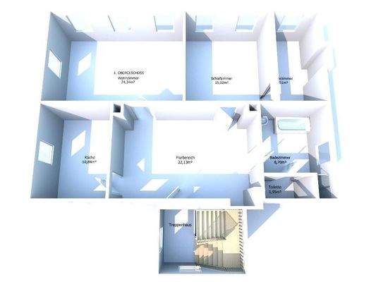 3D-Ansicht Obergeschoss Hauptgebäude