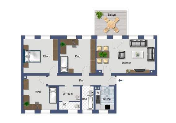 Grundriss WE 52 koloriert