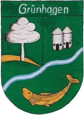 Wappen mit Silotürmen und Forelle von Grünhagen